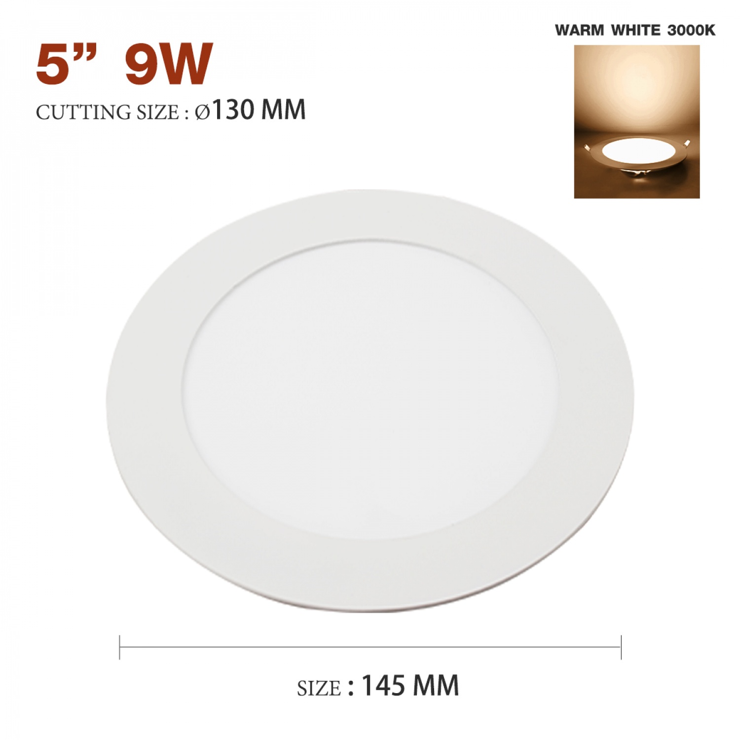 V.E.G.lighting โคมดาวน์ไลท์ อลูมิเนียม ทรงกลม 5นิ้ว 9W แสงวอร์ม ขอบสีขาว