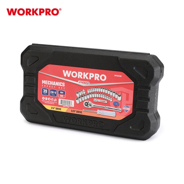 WORKPRO ชุดลูกบ๊อกซ์ 39 ชิ้น 1/4 นิ้ว & 3/8 นิ้ว พร้อมกล่องใส่แบบขึ้นรูป รุ่น WP202536