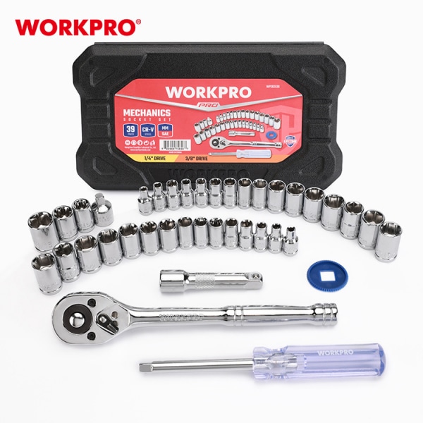 WORKPRO ชุดลูกบ๊อกซ์ 39 ชิ้น 1/4 นิ้ว & 3/8 นิ้ว พร้อมกล่องใส่แบบขึ้นรูป รุ่น WP202536