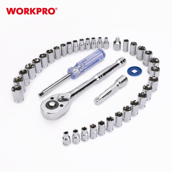 WORKPRO ชุดลูกบ๊อกซ์ 39 ชิ้น 1/4 นิ้ว & 3/8 นิ้ว พร้อมกล่องใส่แบบขึ้นรูป รุ่น WP202536
