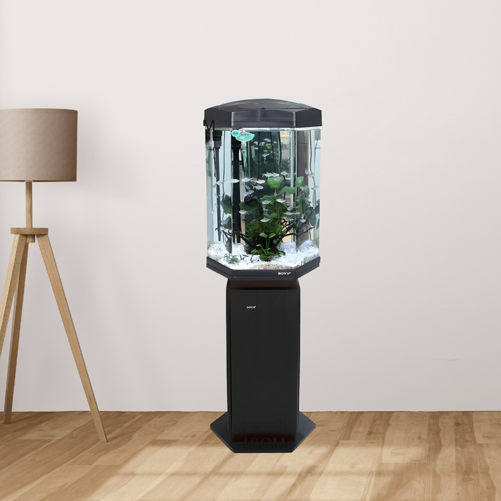 BOYU ชุดAquariumตู้ปลา6มุมพร้อมตู้ระบบกรองน้ำ รุ่นLJ-430 ขนาดตู้68ลิตร ก16ย18ส25นิ้ว สีดำ