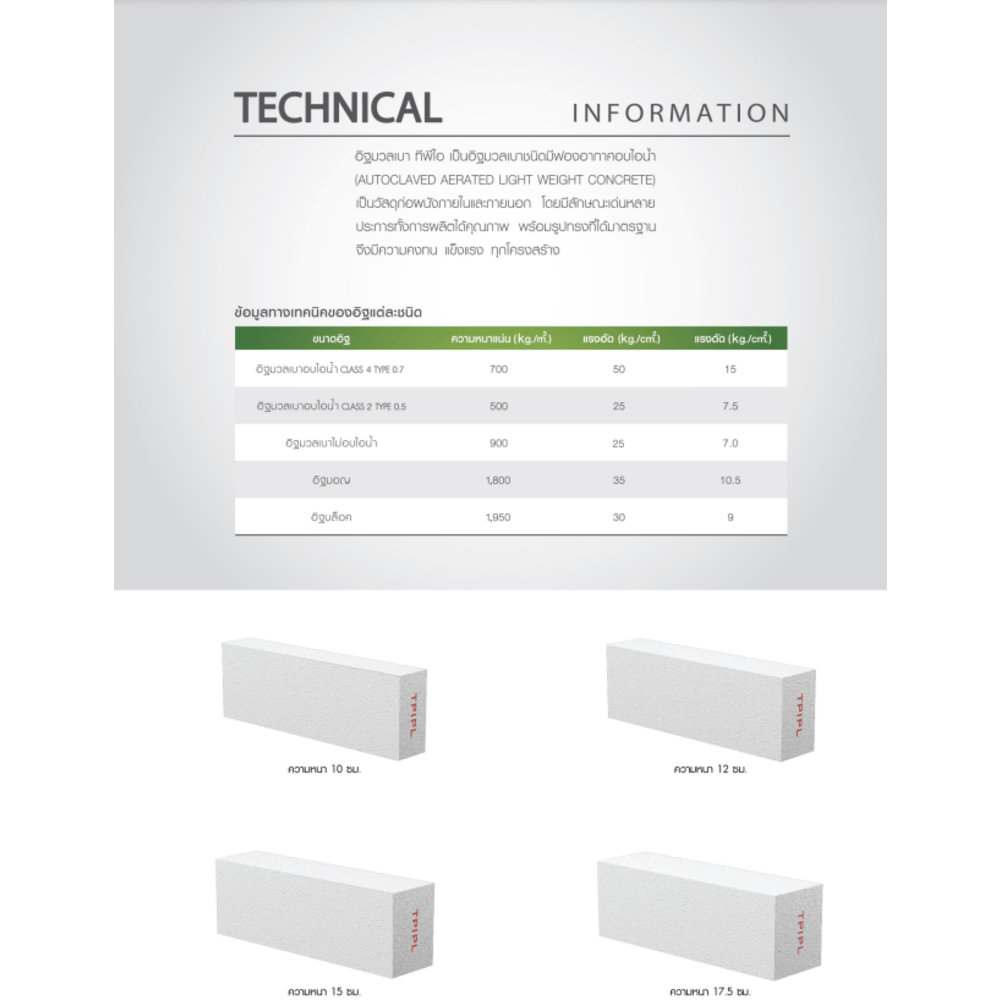 TPI อิฐมวลเบา ขนาด 20x60x7.5ซม.G4
