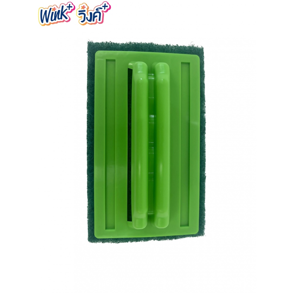 Wink Plus แผ่นใยขัดพร้อมด้ามจับ สำหรับงานขัดล้างทั่วไป ขนาด 15x9 ซม. สีเขียว
