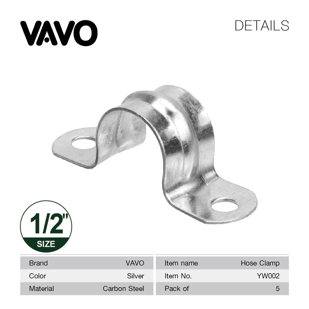 VAVO แคล้มรัดท่อเหล็กขาคู่ ขนาด 1/2" (แพ็ค 5 ตัว)