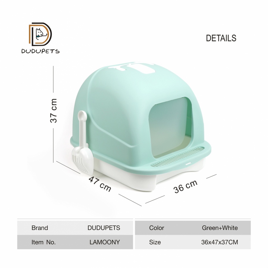 DUDUPETS ห้องน้ำแมวทรงโดมพร้อมที่ตักทราย 36x47x36.5ซม. รุ่น LAMOONY