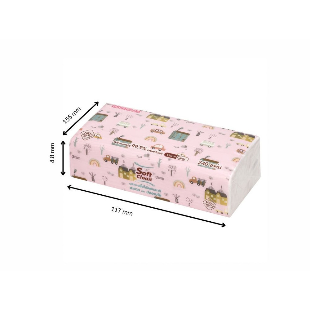 MIAO AI กระดาษทิชชู่พกพา ลายการ์ตูนแบบยาว 3 ชั้น ขนาด17.7x15.5x4.8 cm.รุ่น J240 (240x5 แผ่น/แพ็ค)