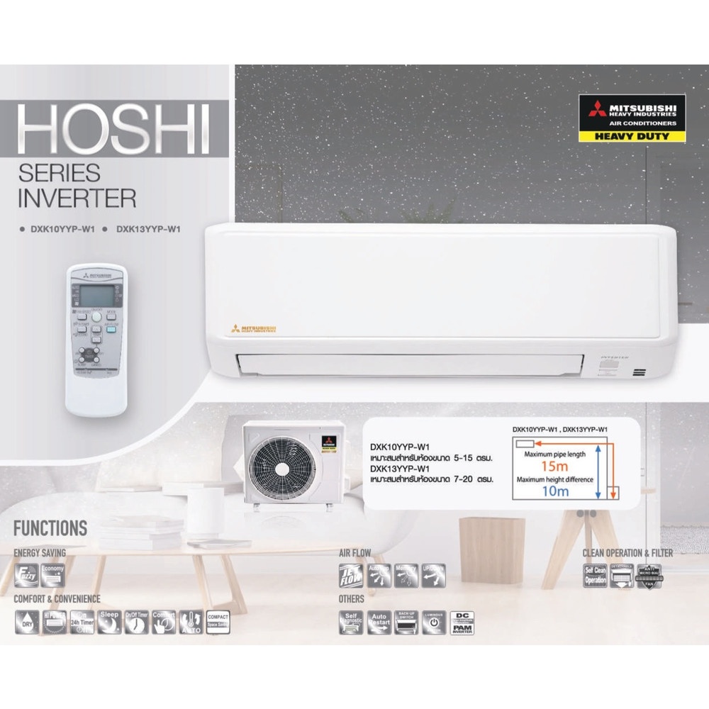 MITSUBISHI HEAVY DUTY เครื่องปรับอากาศติดผนัง Inverter ขนาด 9580 BTU รุ่น DXK10YYP-W1 สีขาว