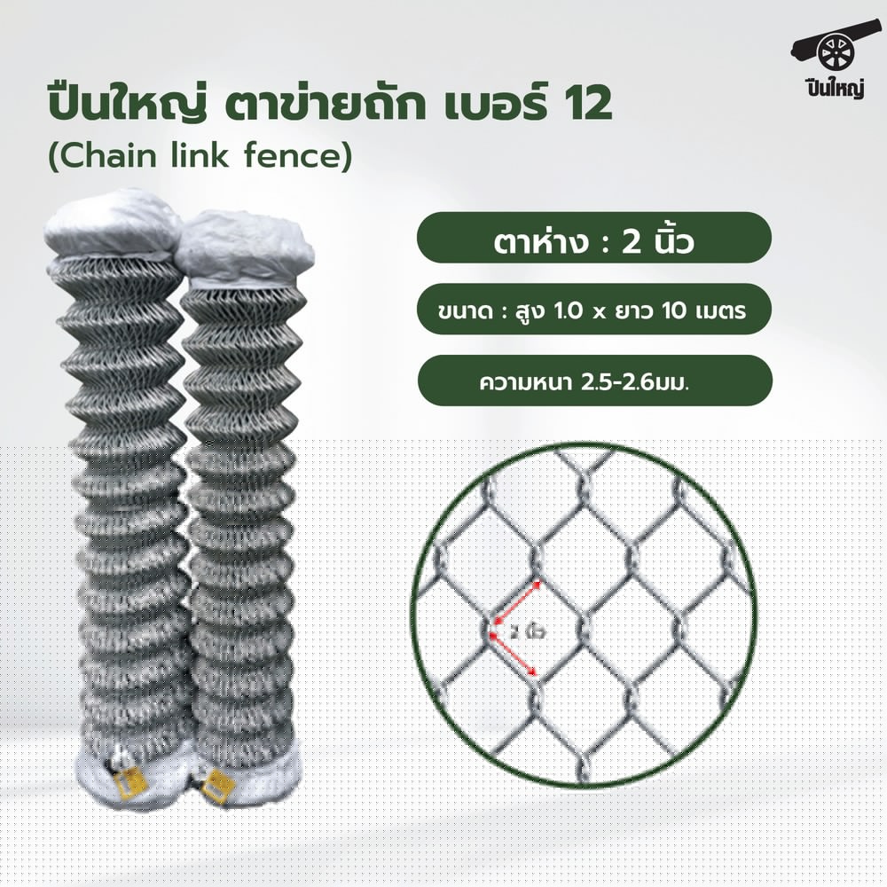 ปืนใหญ่  ตาข่ายถัก # 12 ตา 2นิ้ว กว้าง 1.0x10 เมตร
