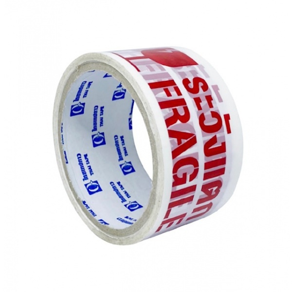 THAI TAPE เทป OPP พิมพ์ระวังแตก พื้นขาว-พิมพ์สีแดง ขนาด 48มม.x30หลา