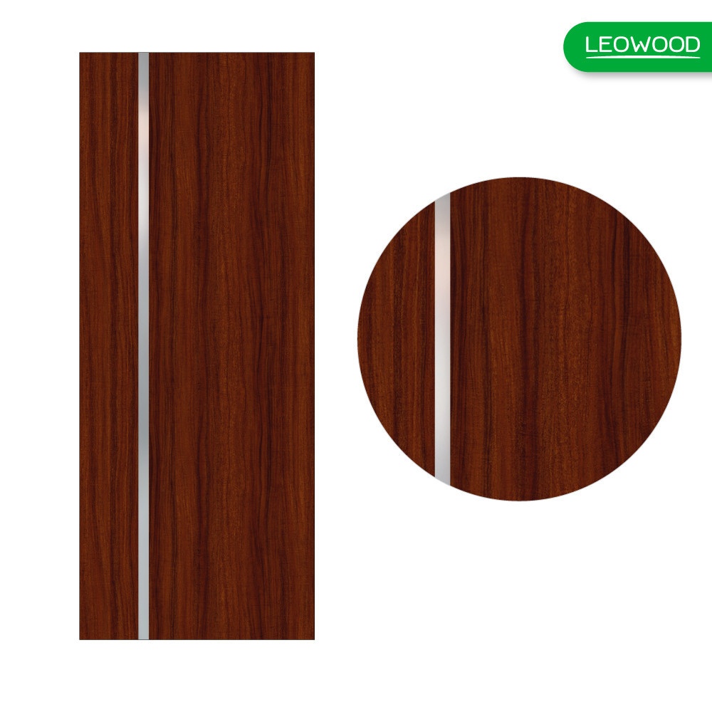 LEOWOOD ประตูปิดผิวเมลามีน iDoor Premium Metal Line เส้นกลาง/สีเงิน 1 เส้น 80x200ซม. มะฮอกกานี