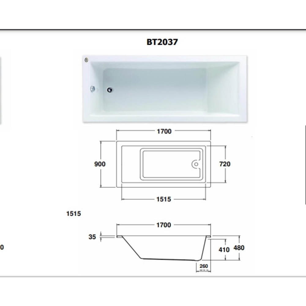 Cotto อ่างอาบน้ำแบบก่อ พร้อมสะดือ Pop-Up รุ่น ไจแอนท์ BT2037PP WH ขนาด 170 ซม.