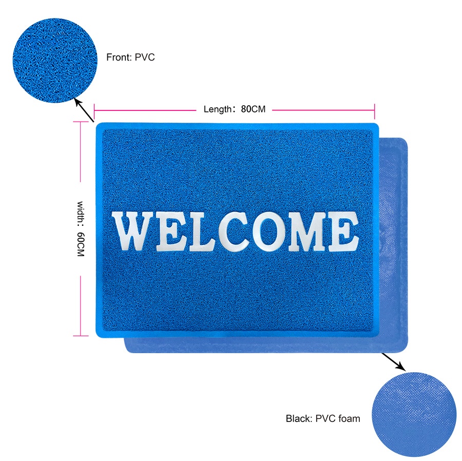 GRAFFE พรมเช็ดเท้าดักฝุ่น WELCOME รุ่น KIRA-BL ขนาด 60x80x1.2 ซม. สีน้ำเงิน