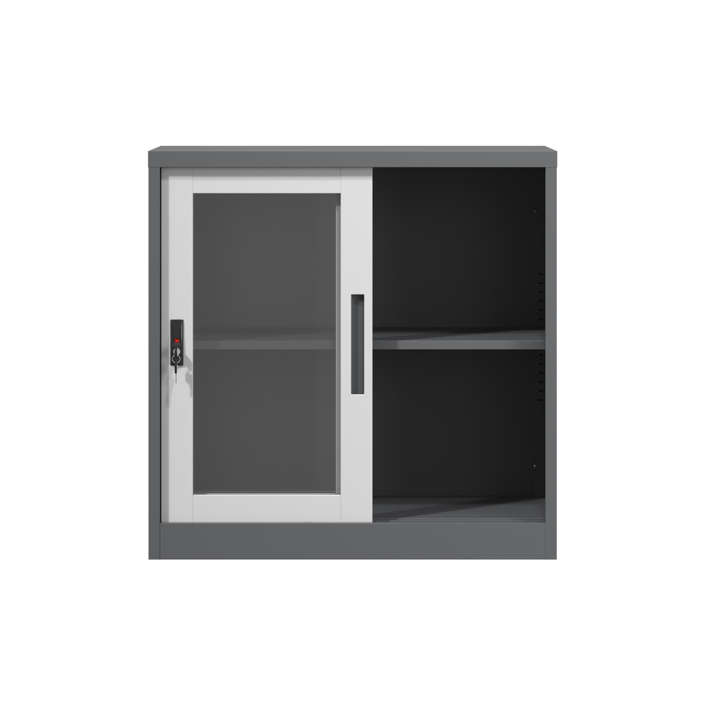 SMITH  ตู้เก็บเอกสารแบบกระจกบานเลื่อน  รุ่น Arlo ขนาด 40x90x90ซม. สีขาว-เทา