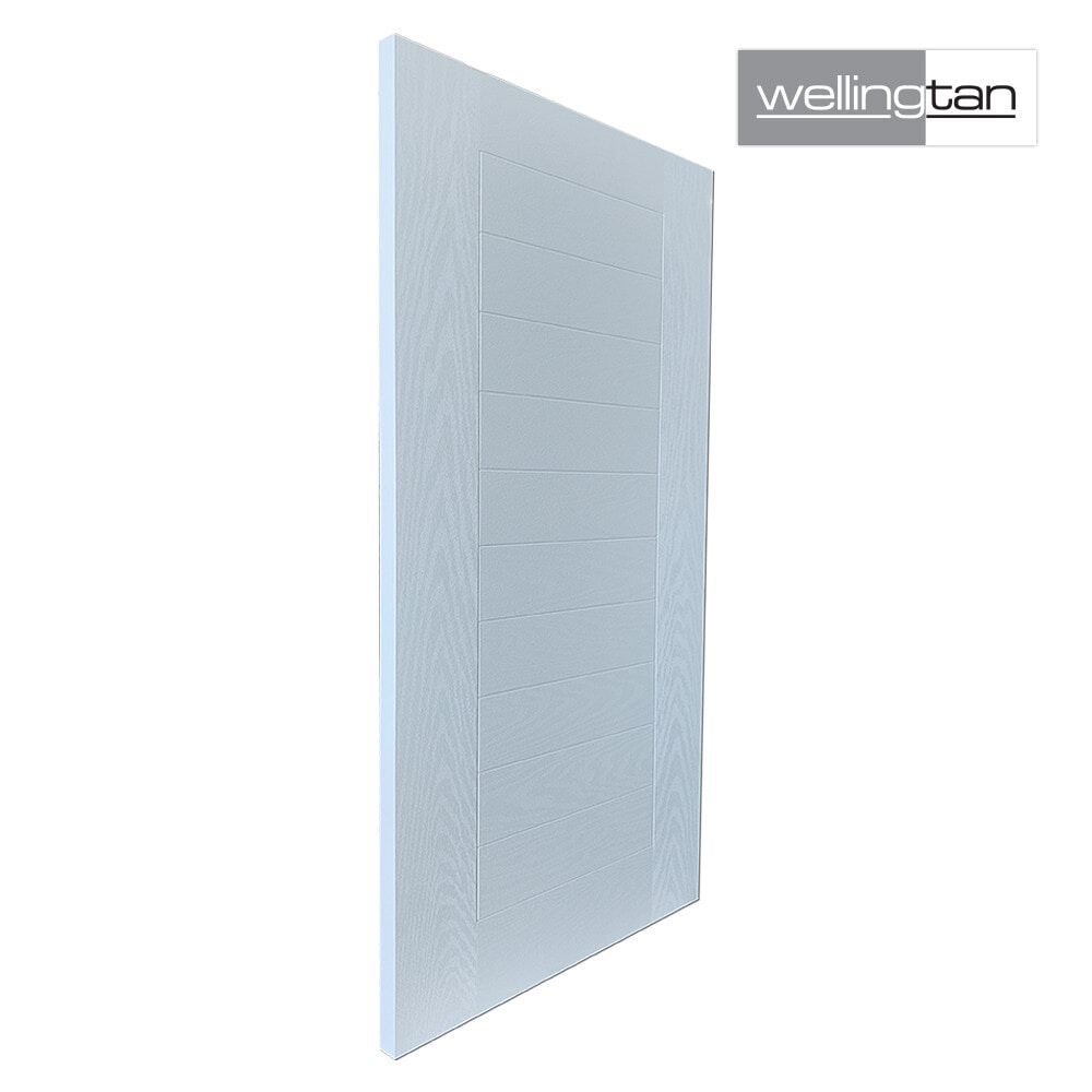 WELLINGTAN ประตูไฟเบอร์กลาส รุ่น P00-K06 80x200ซม. สีขาวลายโอ๊ค (เจาะลูกบิด+เดทโบลท์)