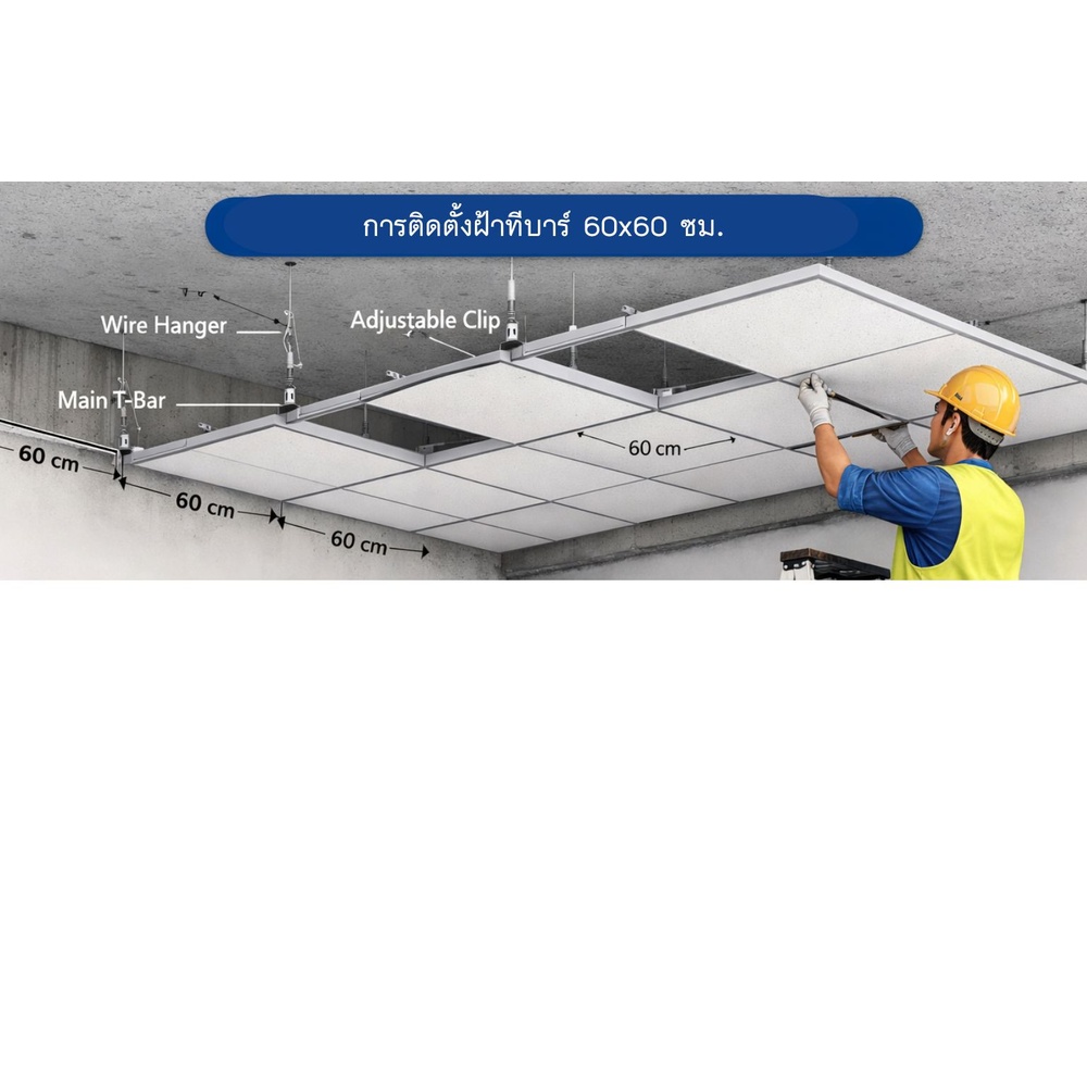 ลิสเซ่ ฝ้ายิปซัมทีบาร์ 60x60ซม. รุ่นฟ้าอมร บรรจุ 10แผ่น/กล่อง