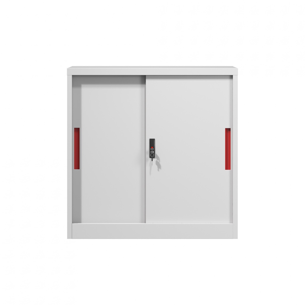SMITH  ตู้เก็บเอกสารแบบทึบบานเลื่อน รุ่น Artie ขนาด 40x90x90ซม. สีขาว-แดง