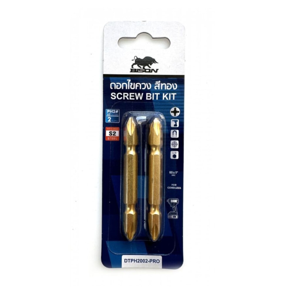 BISON ดอกไขควง สีทอง PH2 – 65มม.(2ดอก/แผง)  รุ่น DTPH2002-PRO
