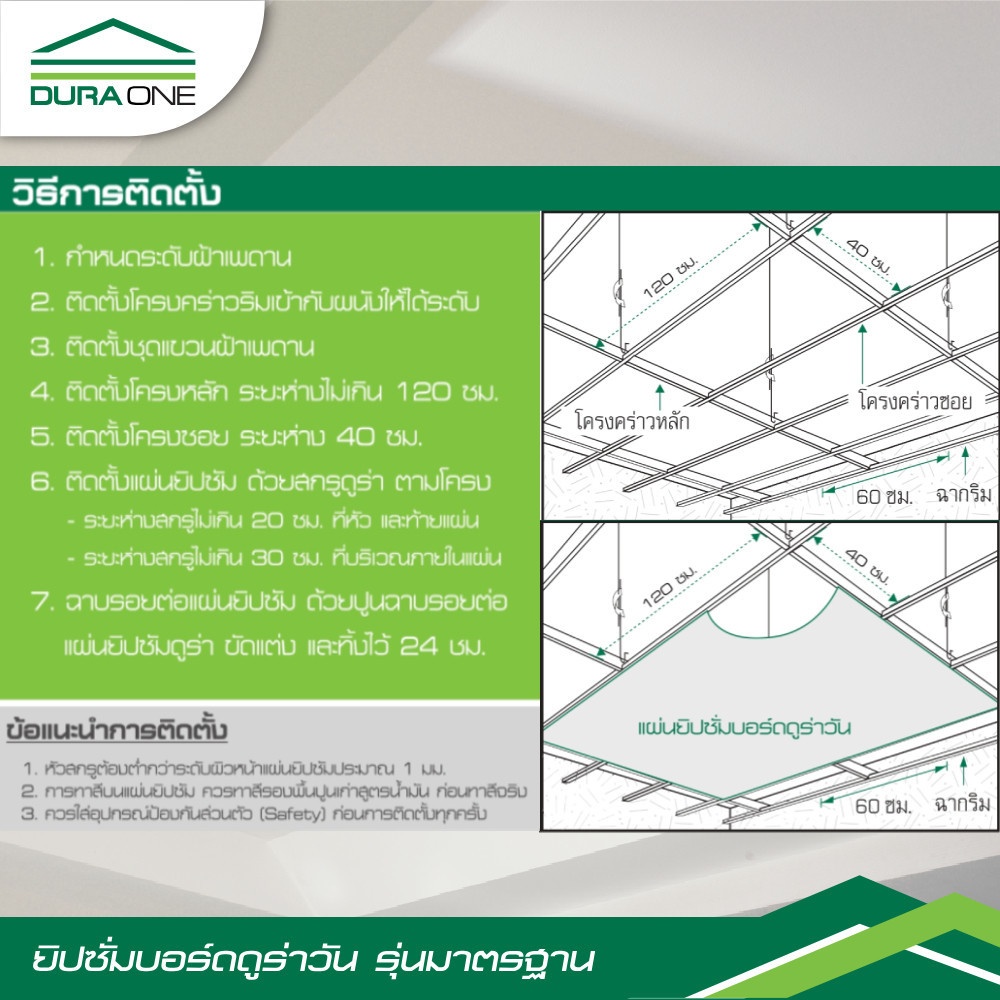 ดูร่าวัน ยิปซั่มบอร์ด รุ่นมาตรฐาน ขอบลาด 0.9x120x240 ซม. สีขาว