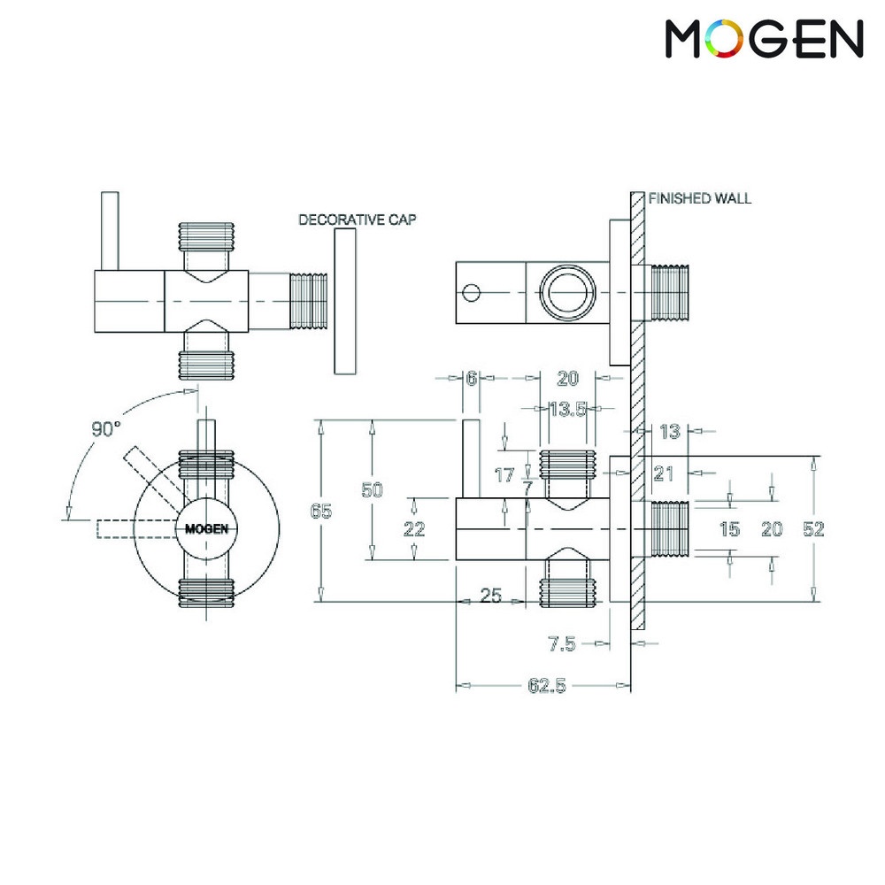 MOGEN วาล์วเปิด-ปิดน้ำ 2 ทาง (เข้า 1 ออก 2)                รุ่น SPV03 ขนาด  สีโครเมี่ยม