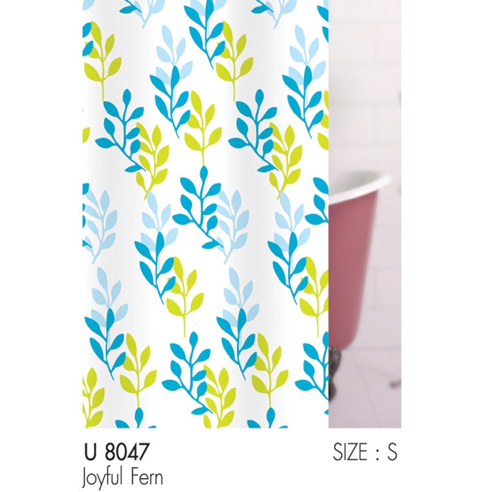 WSP ผ้าม่านห้องน้ำ PEVA ลายใบไม้ รุ่น SCP-18/U8047 ขนาด 180x180 ซม. สีฟ้า
