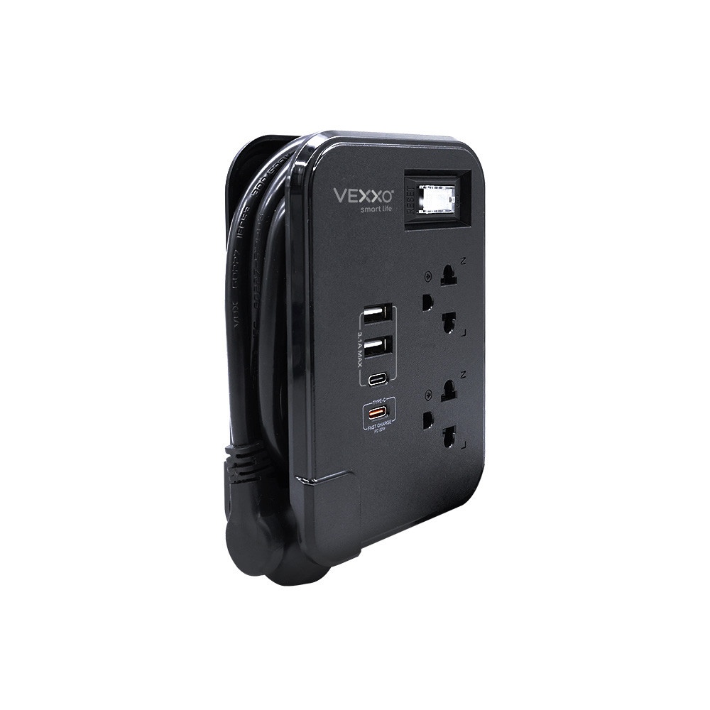 VOX รางปลั๊กไฟ 2 ช่อง 1 สวิตซ์  2 USB 2 Type C PD20W Fast charge รุ่น  F5ST3-NOB2-2134 1 เมตร. สีดำ