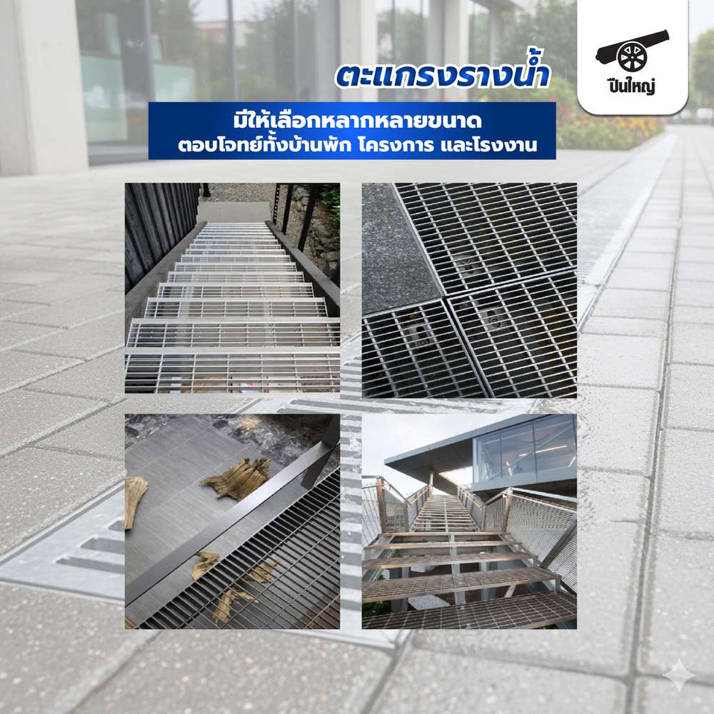 ปืนใหญ่ ตะแกรงรางน้ำชุบกัลวาไนซ์ ขนาด 30x100x2.5ซม.หนา3มม.สีเงิน