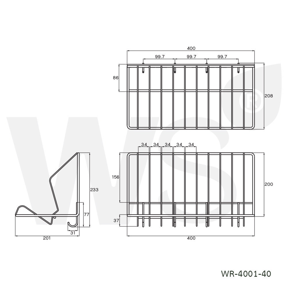 ชั้นวางจานพร้อมขอแขวน  ติดผนัง ขนาด 40 ซม. WR-4001-40