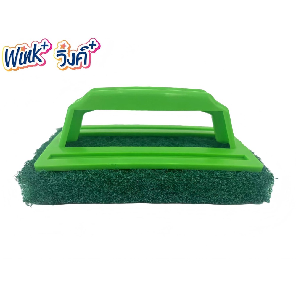 Wink Plus แผ่นใยขัดพร้อมด้ามจับ สำหรับงานขัดล้างทั่วไป ขนาด 15x9 ซม. สีเขียว