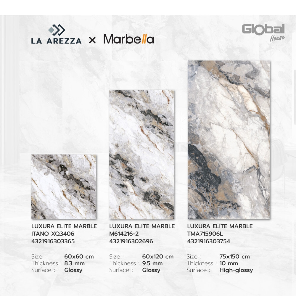 Marbella กระเบื้องพอร์ซเลนปูพื้น 60x60 ซม. รุ่น อิตาโน่ XQ3406 ผิวเงา random (4P)