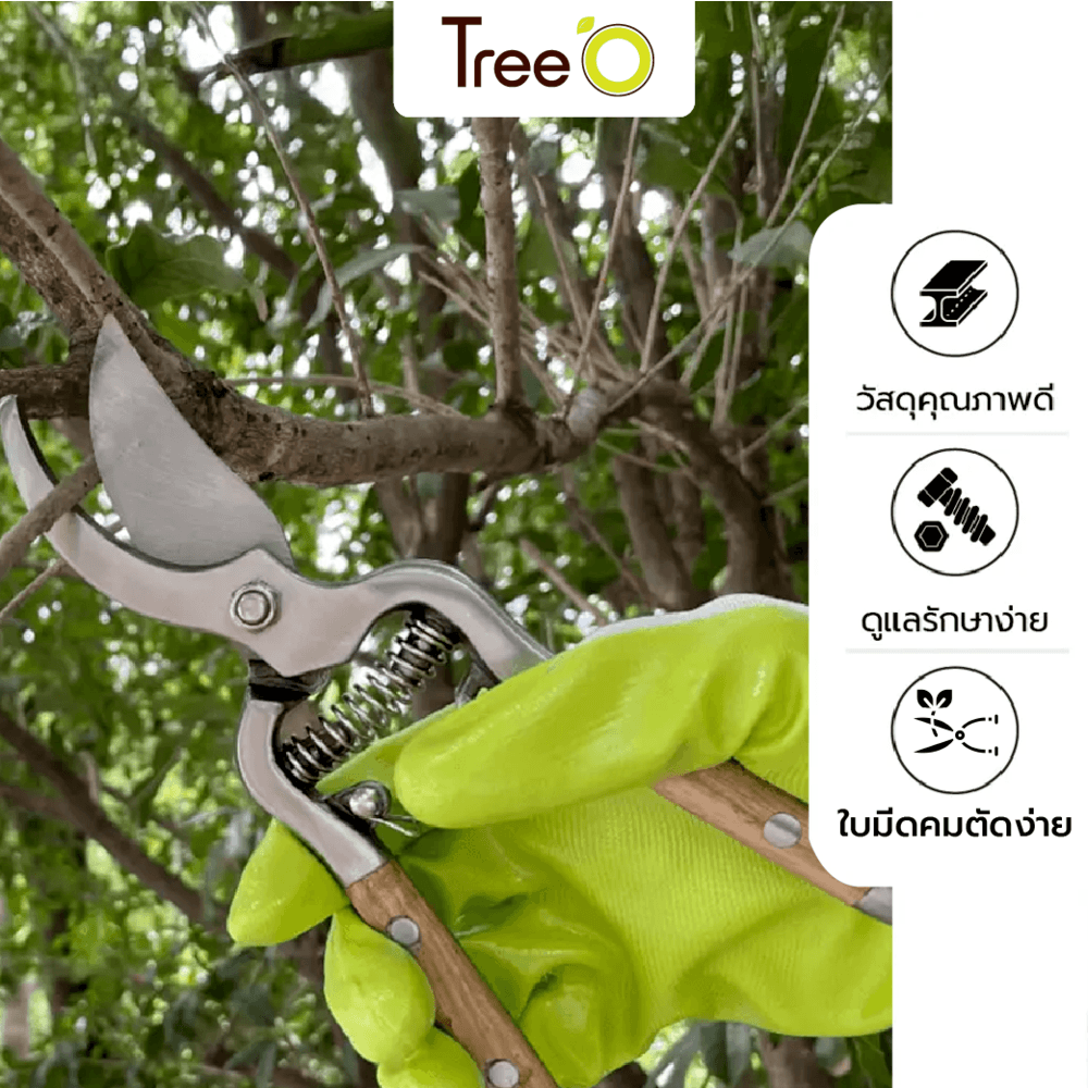Tree’O กรรไกรตัดกิ่งสแตนเลสด้ามไม้ รุ่นGP2124ขนาด10นิ้ว สีไม้