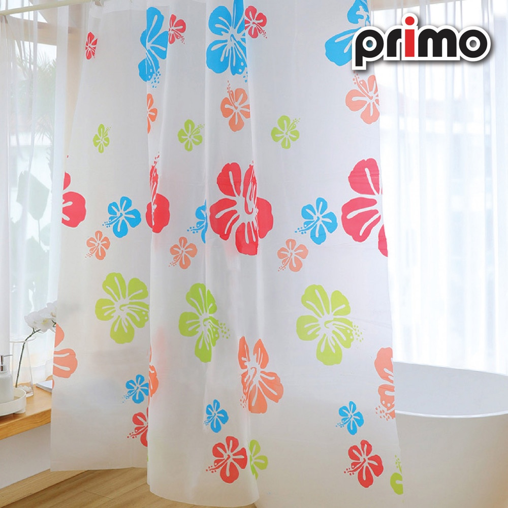 Primo ผ้าม่านห้องน้ำ PEVA ลายดอกไม้ รุ่น DF002 ขนาด 180x180 ซม. สีเขียว