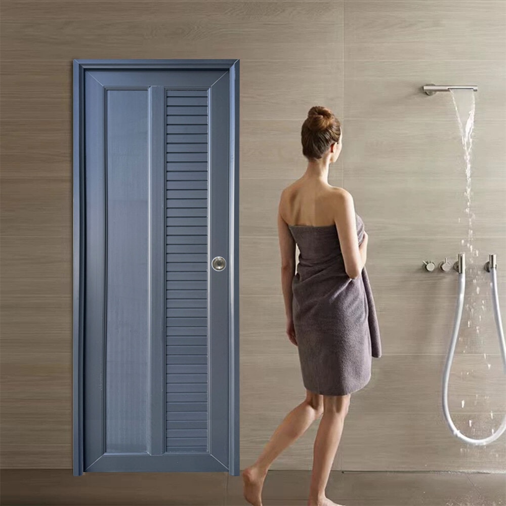 WELLINGTAN ประตูUPVC พร้อมวงกบบานพับ WK-P026 70x200ซม. สีเทา (ไม่เจาะลูกบิด)