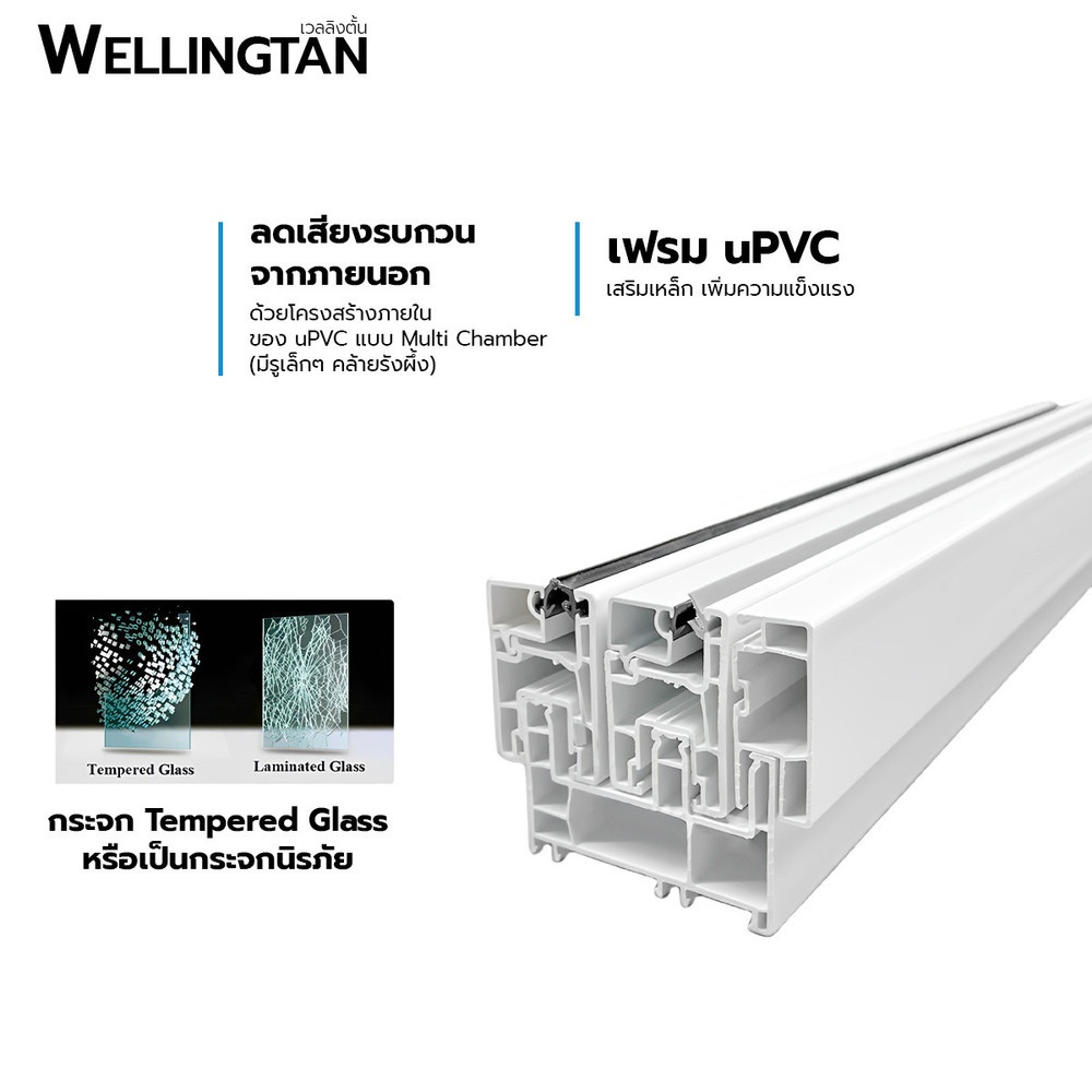 WELLINGTAN หน้าต่างไวนิล บานเลื่อน SS  N-SWG0805 80x50ซม. สีขาว พร้อมมุ้ง