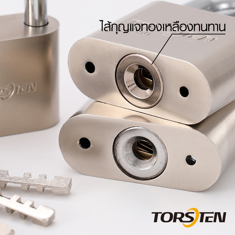 TORSTEN ชุดกุญแจคล้องเหล็กระบบลูกปืน 3ชิ้น (ไส้ทองเหลือง) 50มม รุ่น RVP-350SL.BR.3