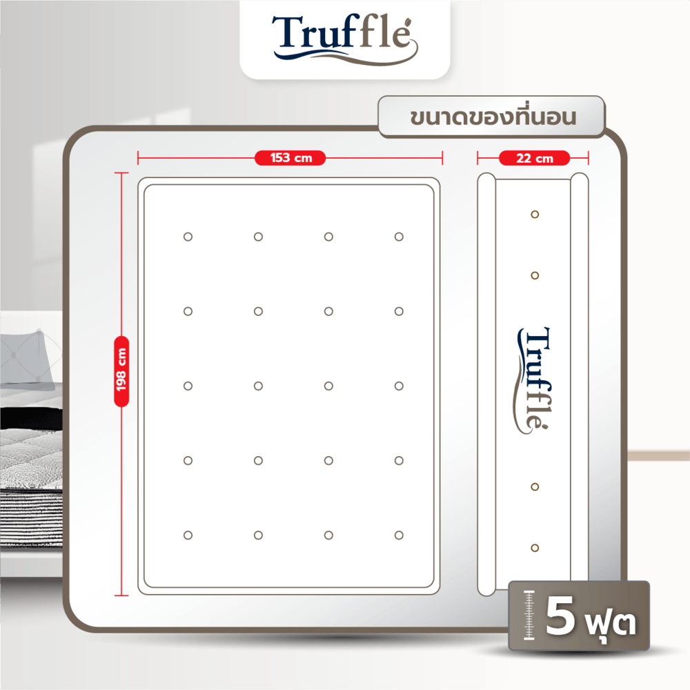 TRUFFLE ที่นอนสปริง2.6 รุ่นAura 5ฟุต หนา9" รับประกัน 8ปี