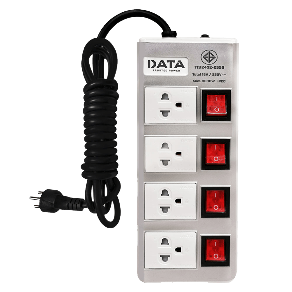 DATA ปลั๊กไฟ 4 ช่อง 4 สวิตซ์ 5 เมตร 16A 3600W