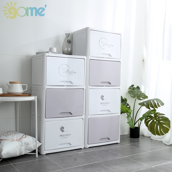 GOME ตู้ลิ้นชักบานเปิด 3 ชั้น รุ่น WJ-412003(B) ขนาด 45x32x90 ซม. สีขาว/เทา