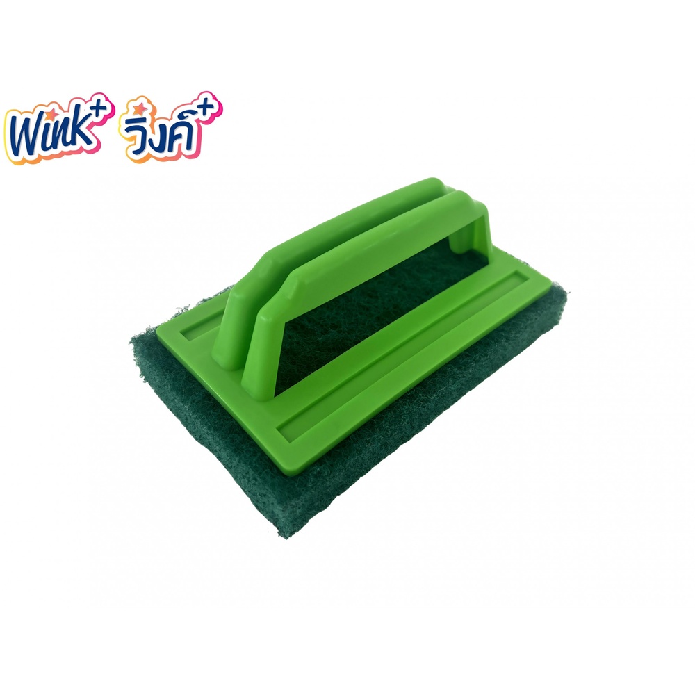 Wink Plus แผ่นใยขัดพร้อมด้ามจับ สำหรับงานขัดล้างทั่วไป ขนาด 15x9 ซม. สีเขียว
