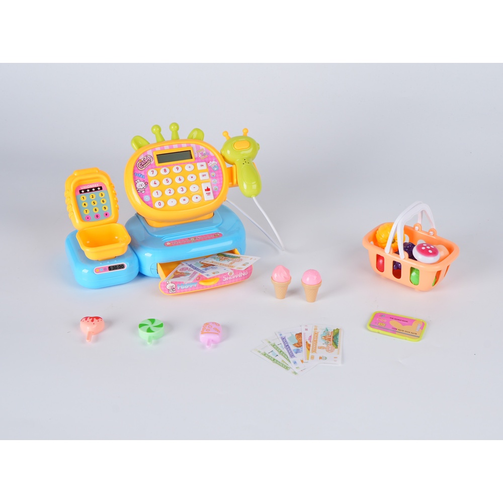 TOYS ของเล่นเครื่องแคชเชียร์คิดเงินพร้อมตะกร้าผลไม้ รุ่น L858-3H ขนาด 28x17x17 ซม. คละสี