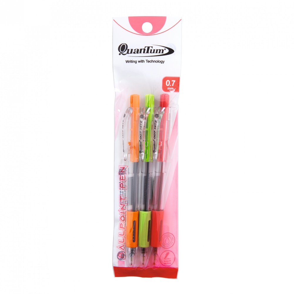Quantum ปากกาลูกลื่น 0.7 มม. รุ่น  007 HITZ สีน้ำเงิน+สีแดง (3ด้าม/แพ็ค) (1x12)
