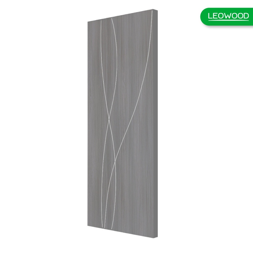 LEOWOOD ประตู UPVC ทนน้ำ ทนปลวก  สี Light Gray ลาย G4 ขนาด 80x200 ซ.ม