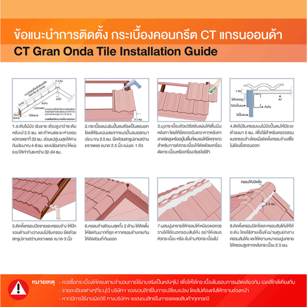 ตราเพชร ครอบโค้งหางมน หลังคาคอนกรีต CTแกรนออนดา สีแดงประกายตะวัน