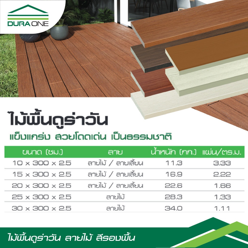 ดูร่าวัน ไม้พื้น ลายไม้ 2.5x25x300 ซม. สีรองพื้น