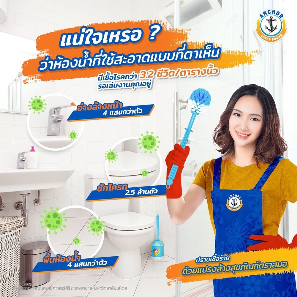 Anchor แปรงทำความสะอาดสุขภัณฑ์ พร้อมที่เก็บ รุ่น อีซี่แสตนด์ สีเขียว