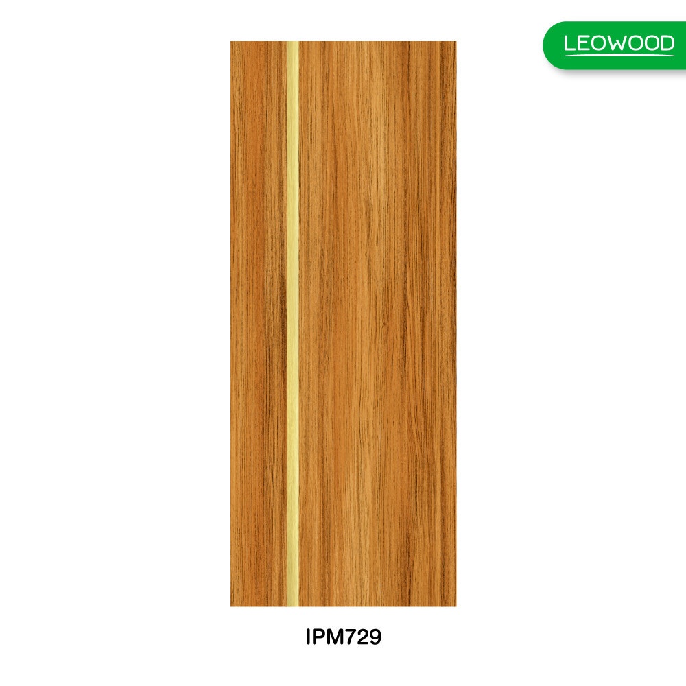 ประตู iDoor Premium Metal Line IPM72 เส้นกลาง/สีทอง 1เส้น 90x200 ซม.สี Brazilian teak LEOWOOD