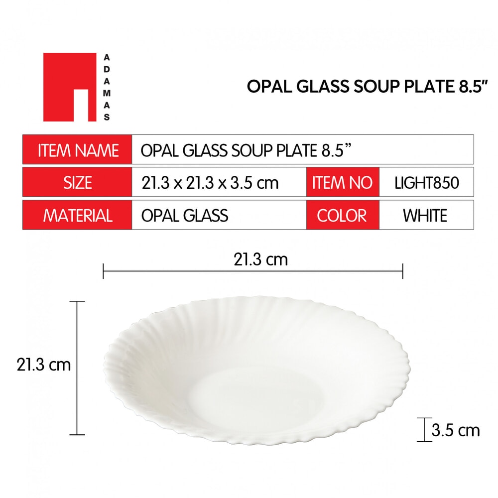 ADAMAS จานโอปอลทรงลึก 8.5” LIGHT850 สีขาว