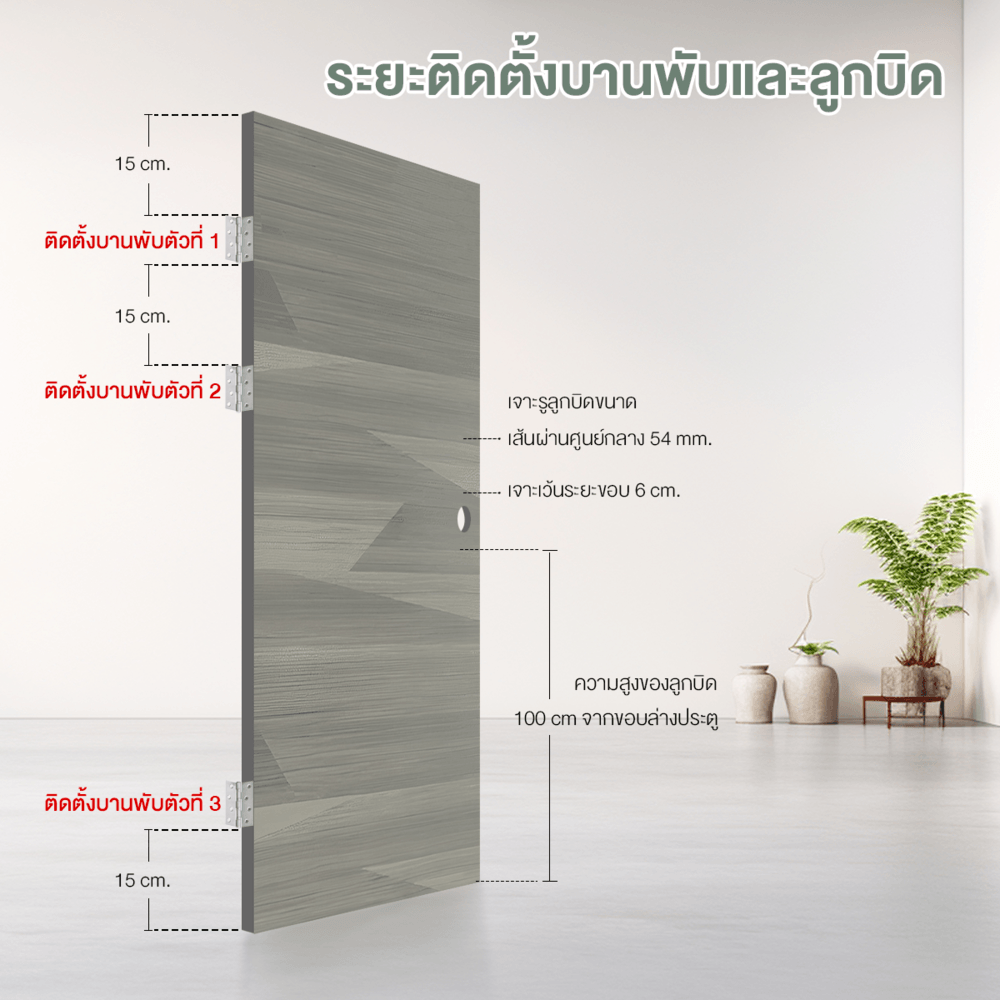 ประตูเมลามีน บานทึบเรียบ MD-F01-13 80x200ซม. สีเทา-ลายไม้สัก HOLZTUR