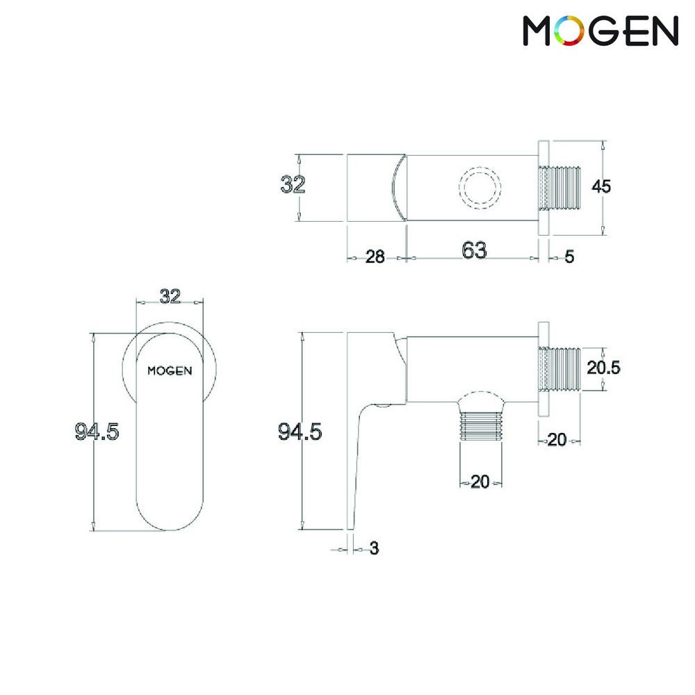 MOGEN วาล์วเปิด-ปิดน้ำ ใช้กับฝักบัวทุกรุ่น รุ่น SPV05 ขนาด สีโครเมี่ยม