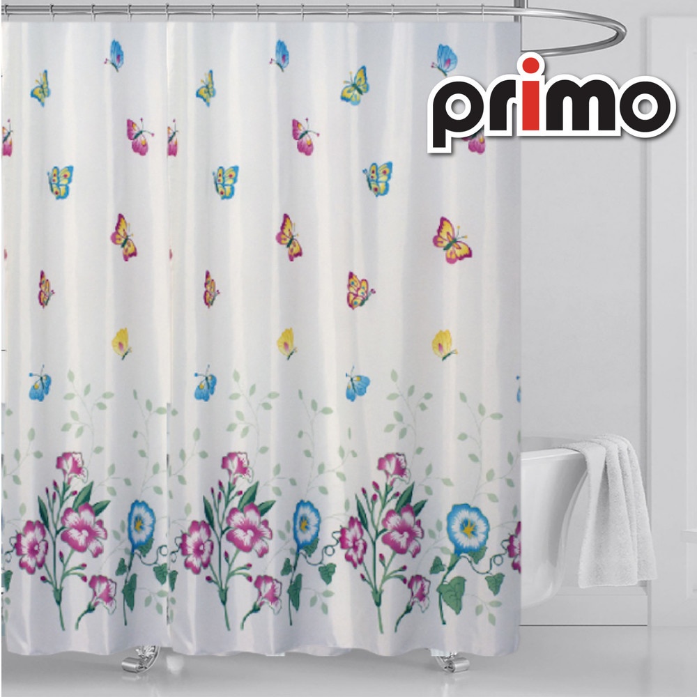 Primo ม่านห้องน้ำโพลีเอสเตอร์ ลายผีเสื้อ รุ่น HSP1952 ขนาด 180x180 ซม. สีแดง