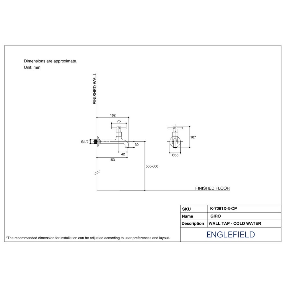 Englefield ก๊อกล้างพื้นปากสนาม รุ่น จีโร่ K-7291X-3-CP
